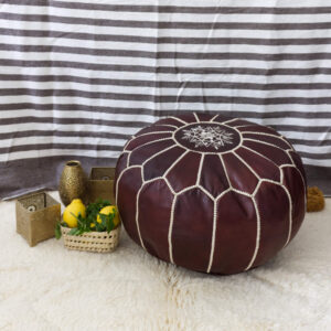 Pouf marocain en cuir marron miel