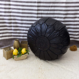 Pouf marocain en cuir Noir