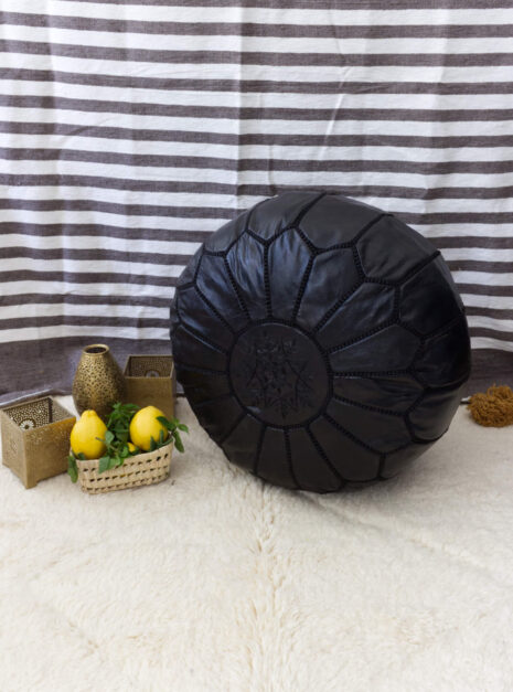 Pouf marocain en cuir Noir