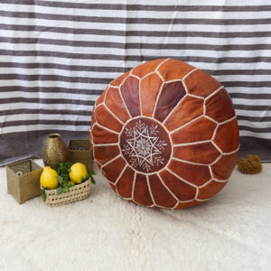 Pouf marocain en cuir terracotta