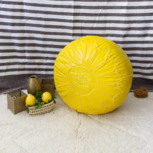 Pouf marocain en cuir Jaune