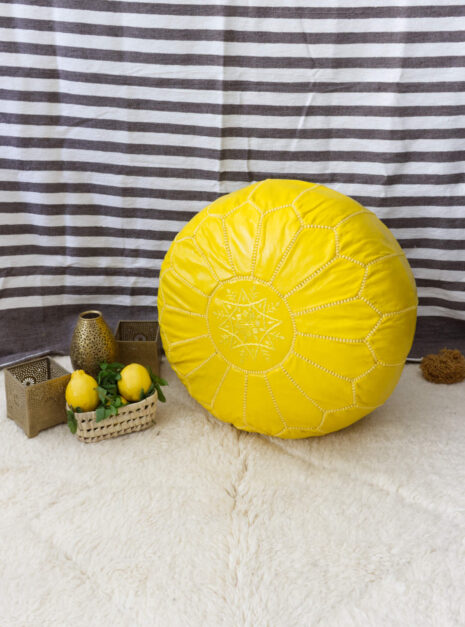 Pouf marocain en cuir Jaune